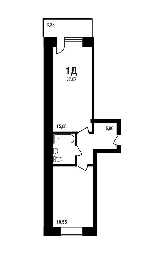 1-комнатная 37 м2 в ЖК Дружный корпус null этаж 5