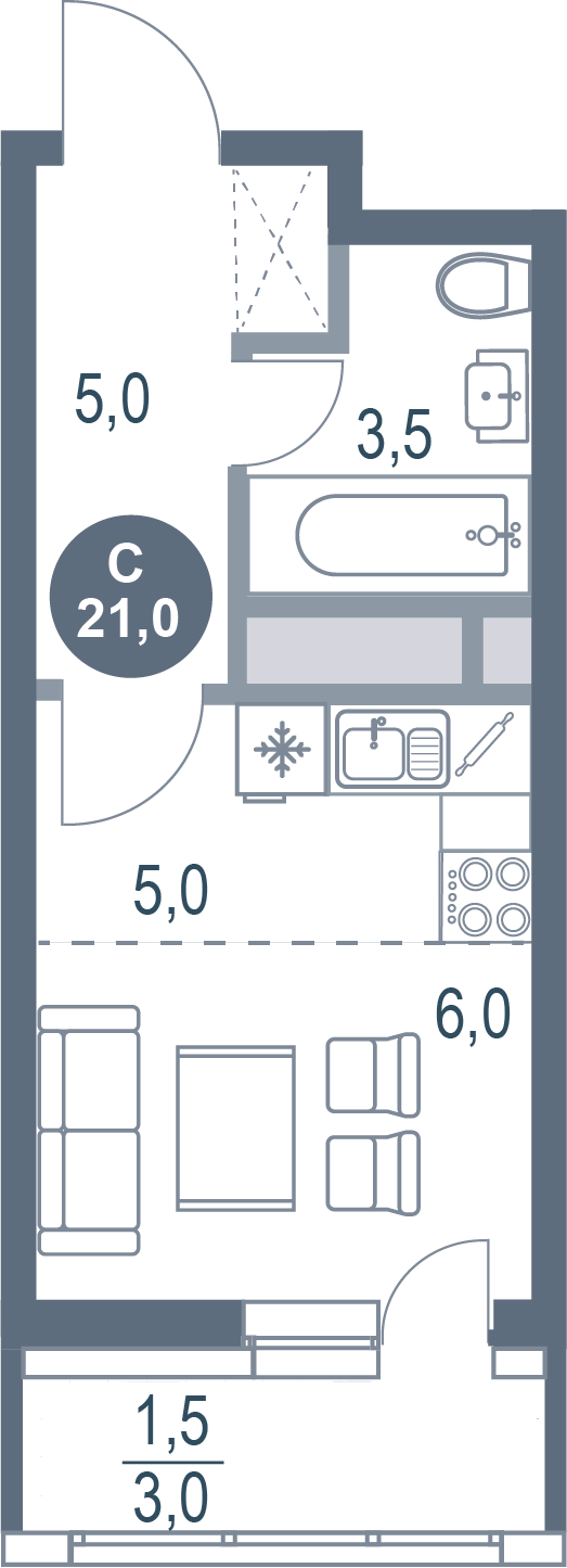 Студия 21 м2 в ЖК Русич Котельники Парк корпус null этаж 13