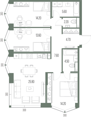 3-комнатная 92 м2 в ЖК Северный порт. Береговые кварталы корпус null этаж 5