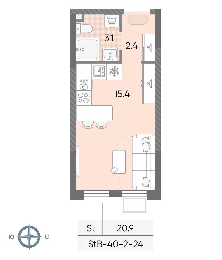 Студия 20 м2 в ЖК ЛУЧИ корпус null этаж 10