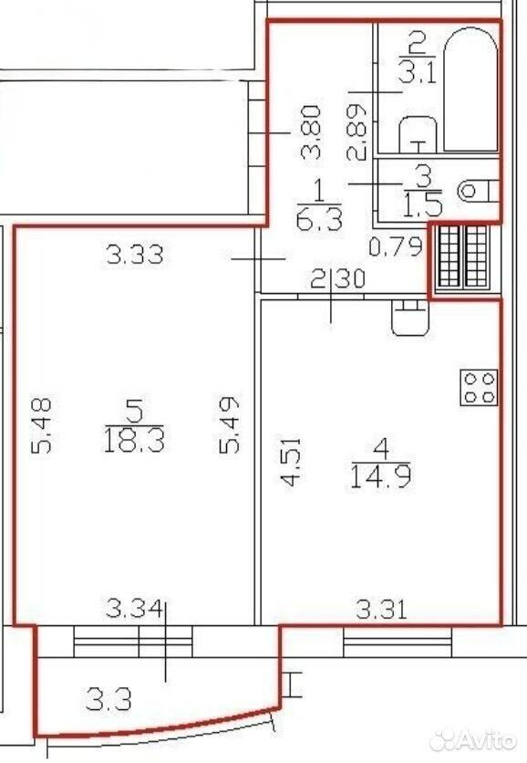1-комнатная 44.1 м2 в ЖК undefined корпус null этаж 5