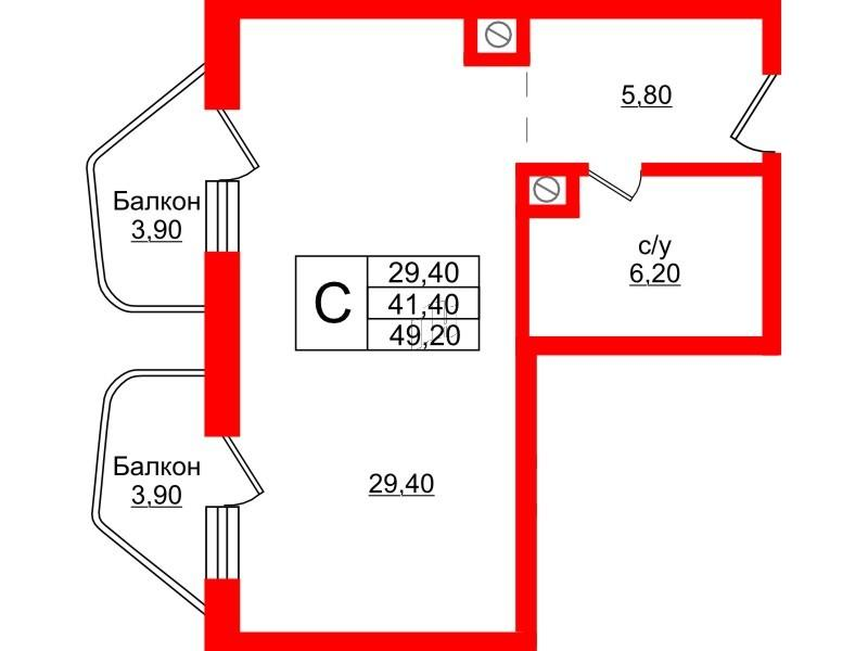 Студия 49 м2 в ЖК Русь-2 корпус null этаж 5