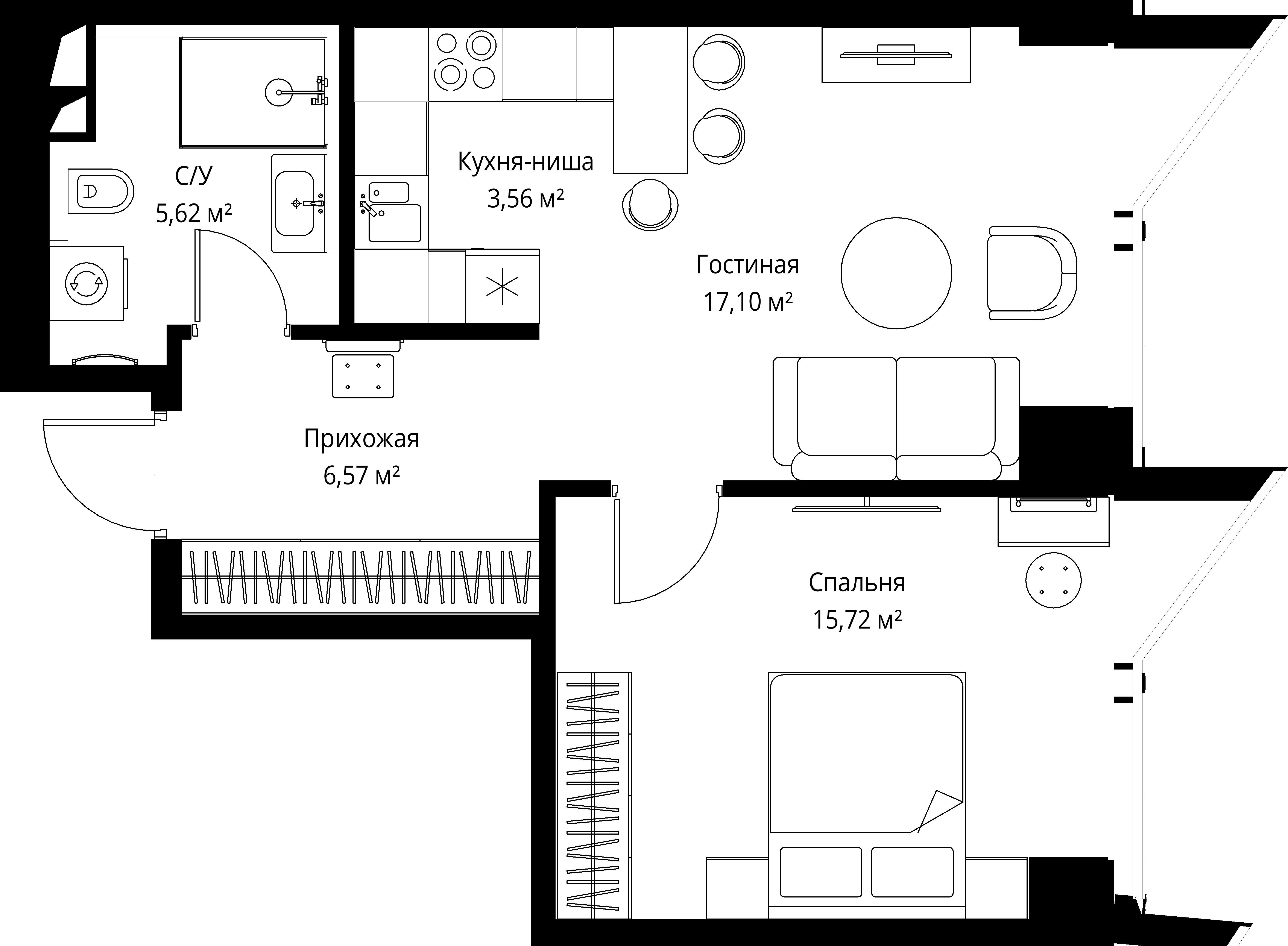 1-комнатная 48 м2 в ЖК Famous корпус null этаж 9