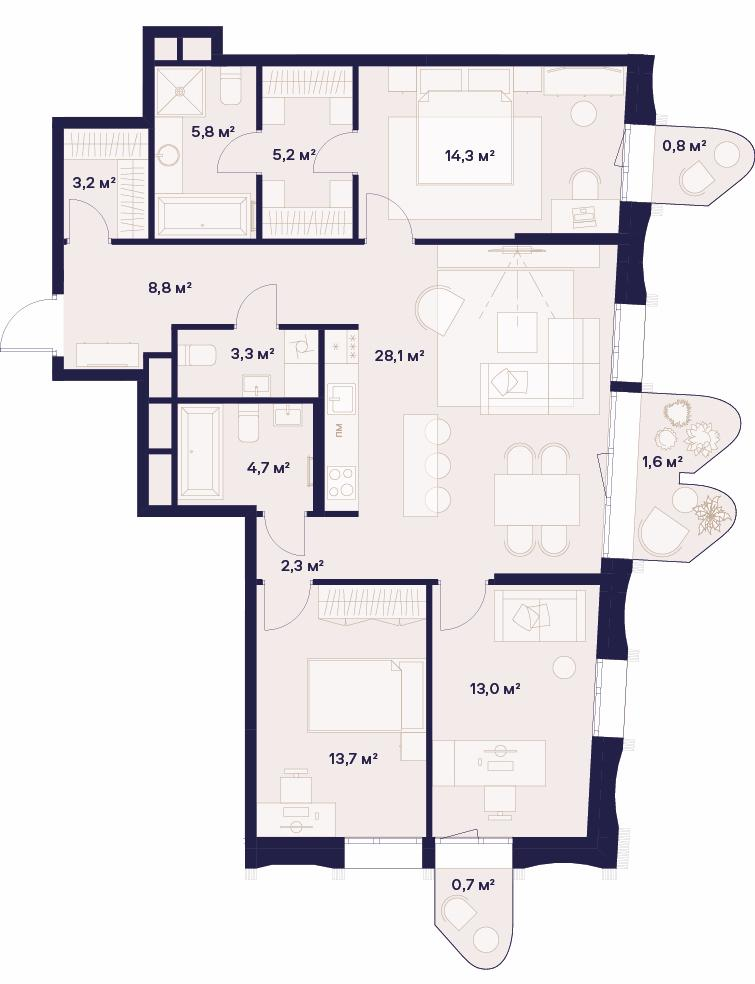 3-комнатная 105 м2 в ЖК Союз корпус null этаж 17