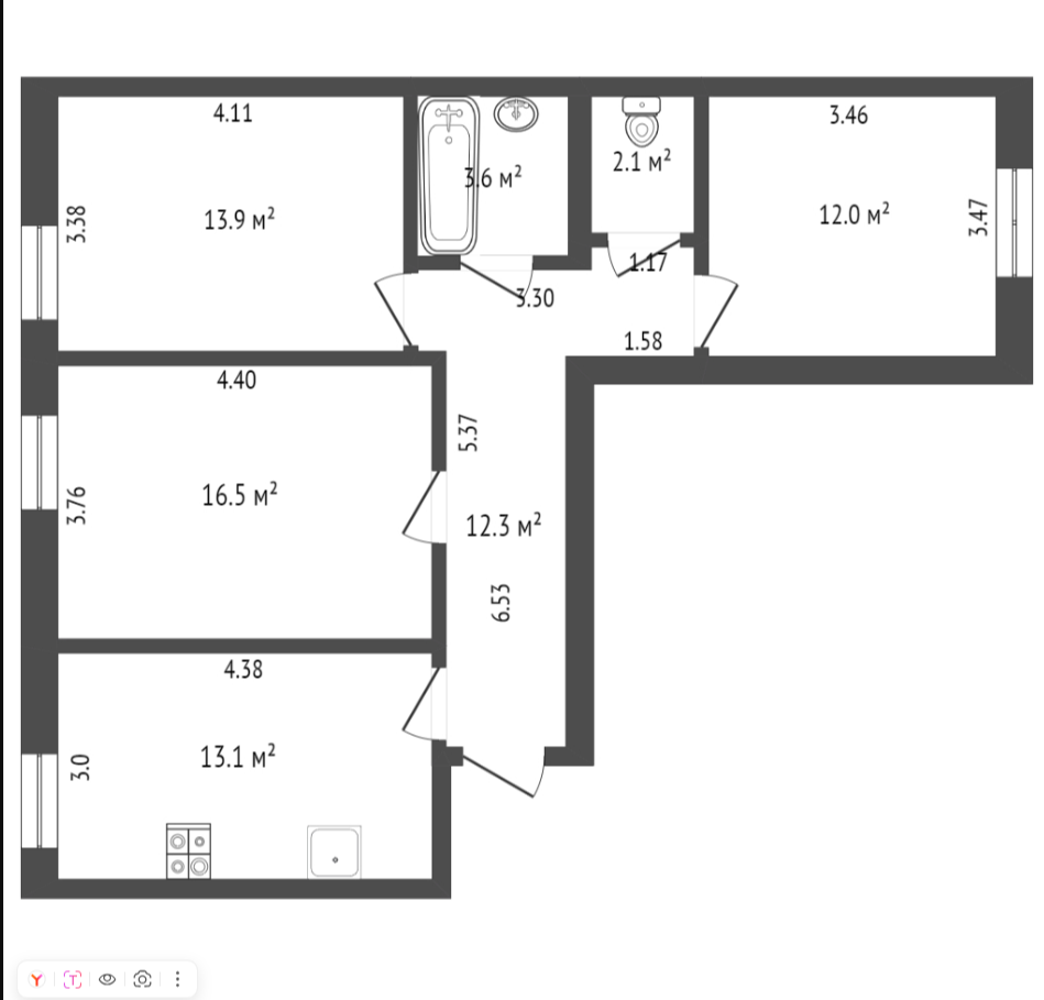 3-комнатная 73.5 м2 в ЖК undefined корпус null этаж 1