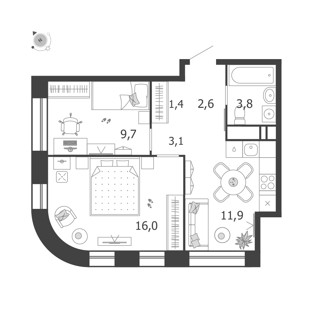 2-комнатная 48 м2 в ЖК Шагал корпус null этаж 4