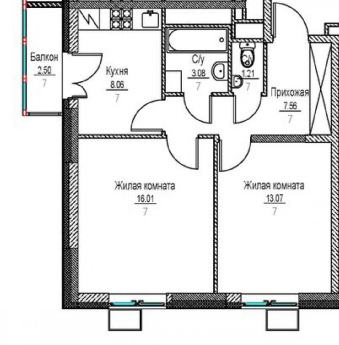 2-комнатная 50 м2 в ЖК undefined корпус null этаж 9