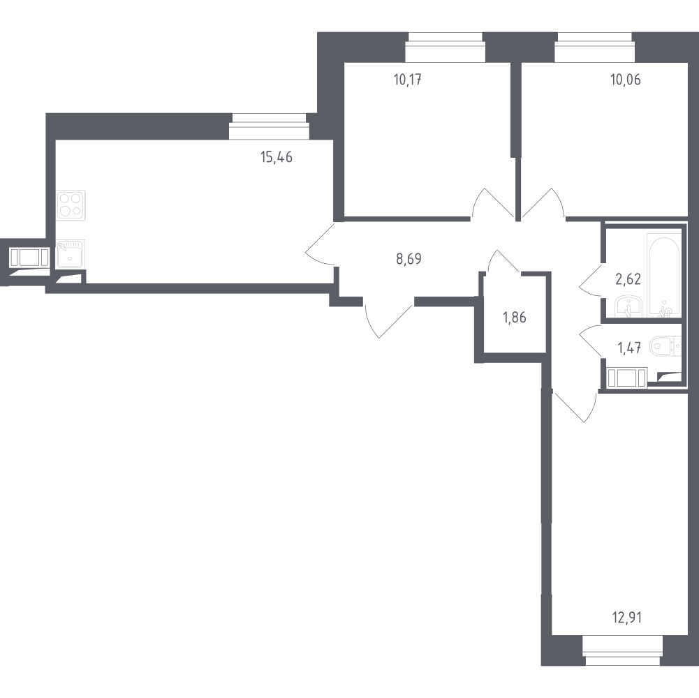 3-комнатная 62 м2 в ЖК Новое Колпино корпус null этаж 1