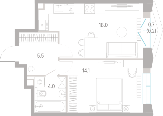 1-комнатная 41 м2 в ЖК КОД Сокольники корпус null этаж 9