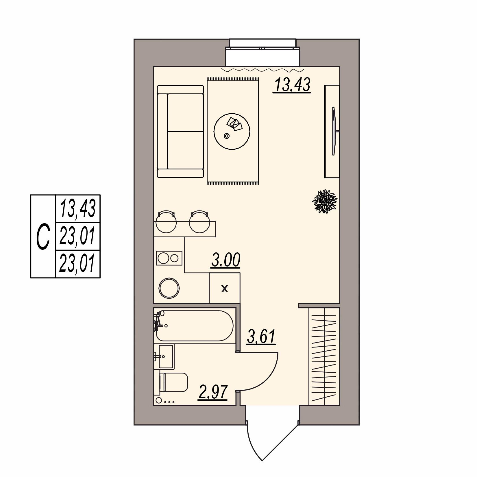 Студия 23 м2 в ЖК Герои поколений корпус null этаж 2