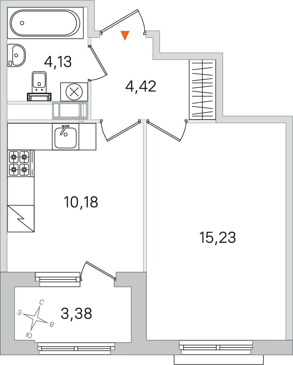 1-комнатная 35 м2 в ЖК Дубровский корпус null этаж 3