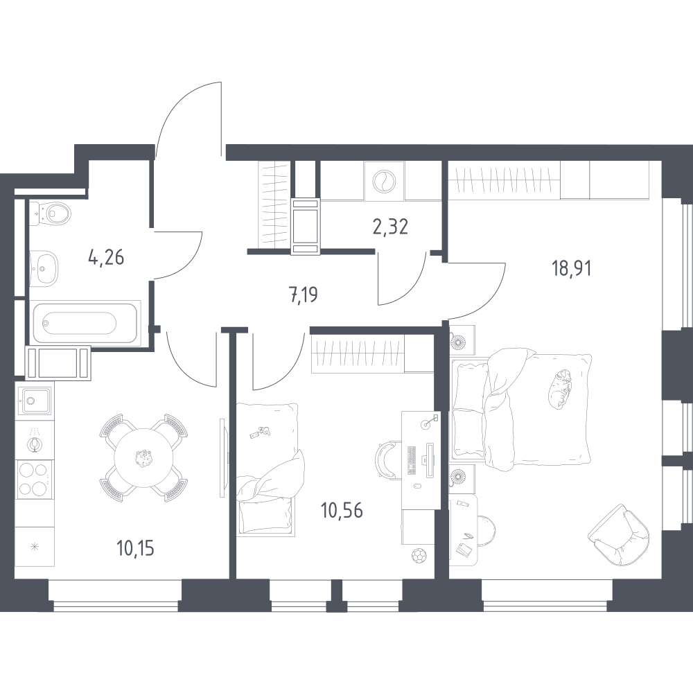 2-комнатная 53 м2 в ЖК Большое Путилково корпус null этаж 7