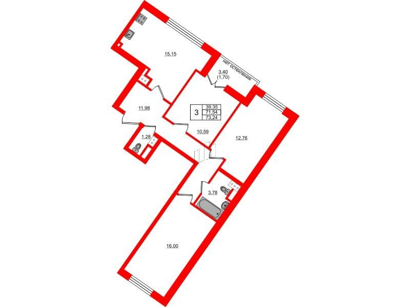 3-комнатная 73 м2 в ЖК Сертолово Парк корпус null этаж 7