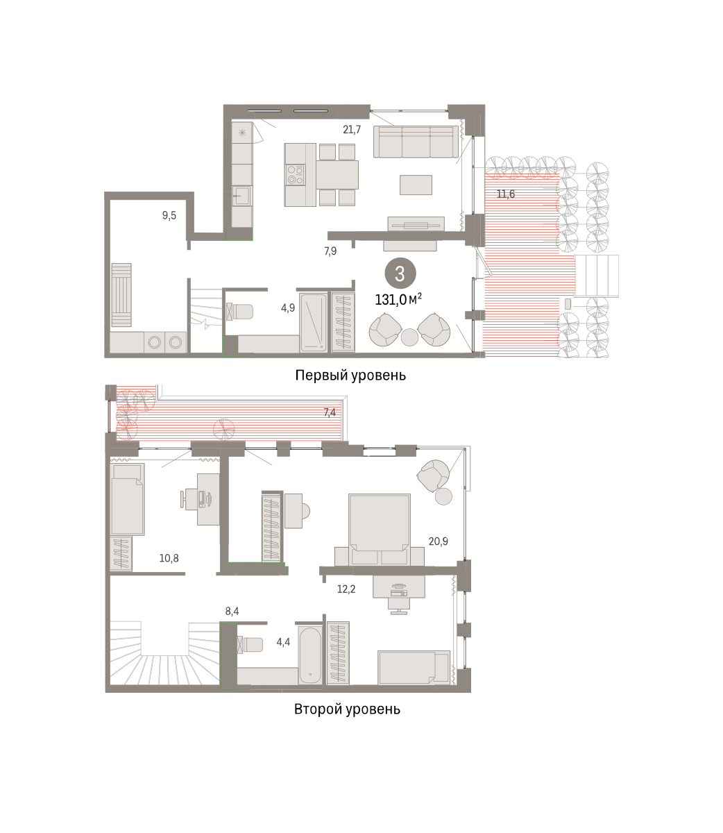 3-комнатная 131 м2 в ЖК Новин корпус null этаж 1