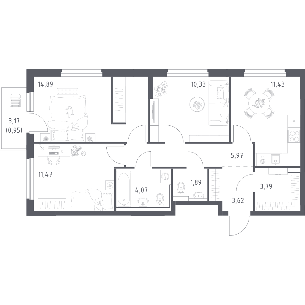 3-комнатная 68 м2 в ЖК Донские Легенды корпус null этаж 8