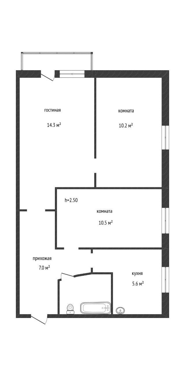 3-комнатная 51 м2 в ЖК undefined корпус null этаж 4