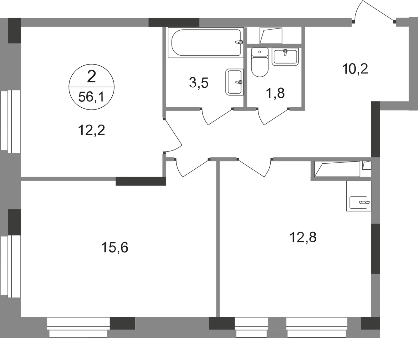 2-комнатная 56 м2 в ЖК Первый Московский корпус null этаж 6