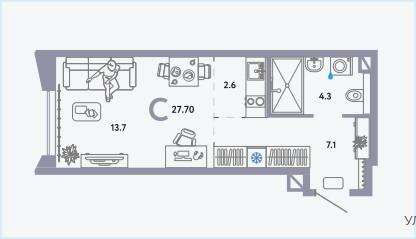 Студия 27.7 м2 в ЖК undefined корпус null этаж 25