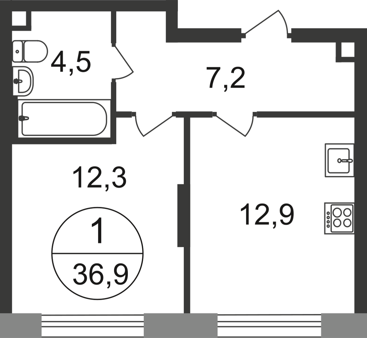 1-комнатная 36 м2 в ЖК Переделкино Ближнее корпус null этаж 2