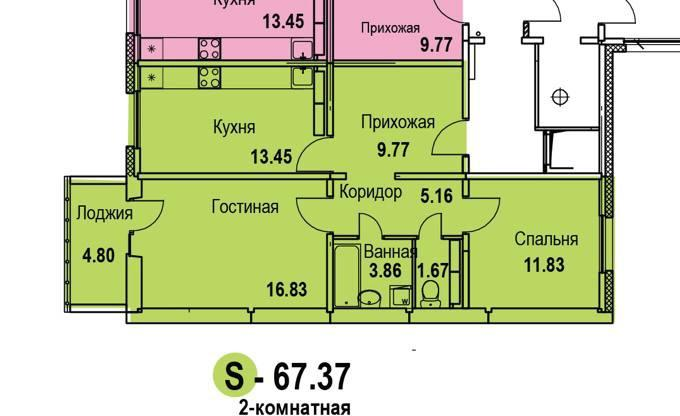 2-комнатная 68 м2 в ЖК undefined корпус null этаж 8