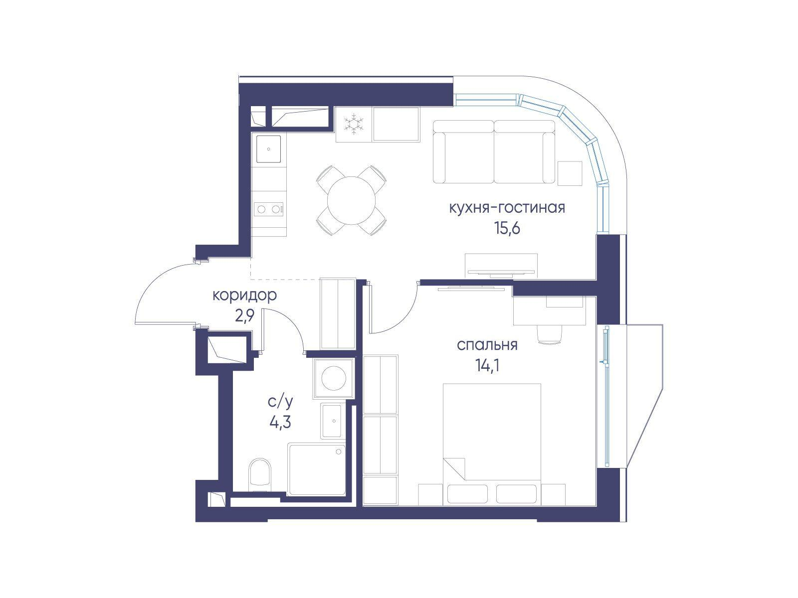 1-комнатная 36 м2 в ЖК Символ корпус null этаж 4