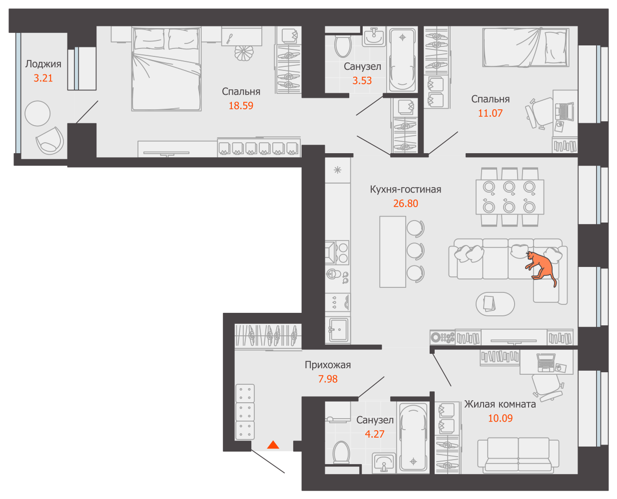 4-комнатная 84 м2 в ЖК ZNAK корпус null этаж 2