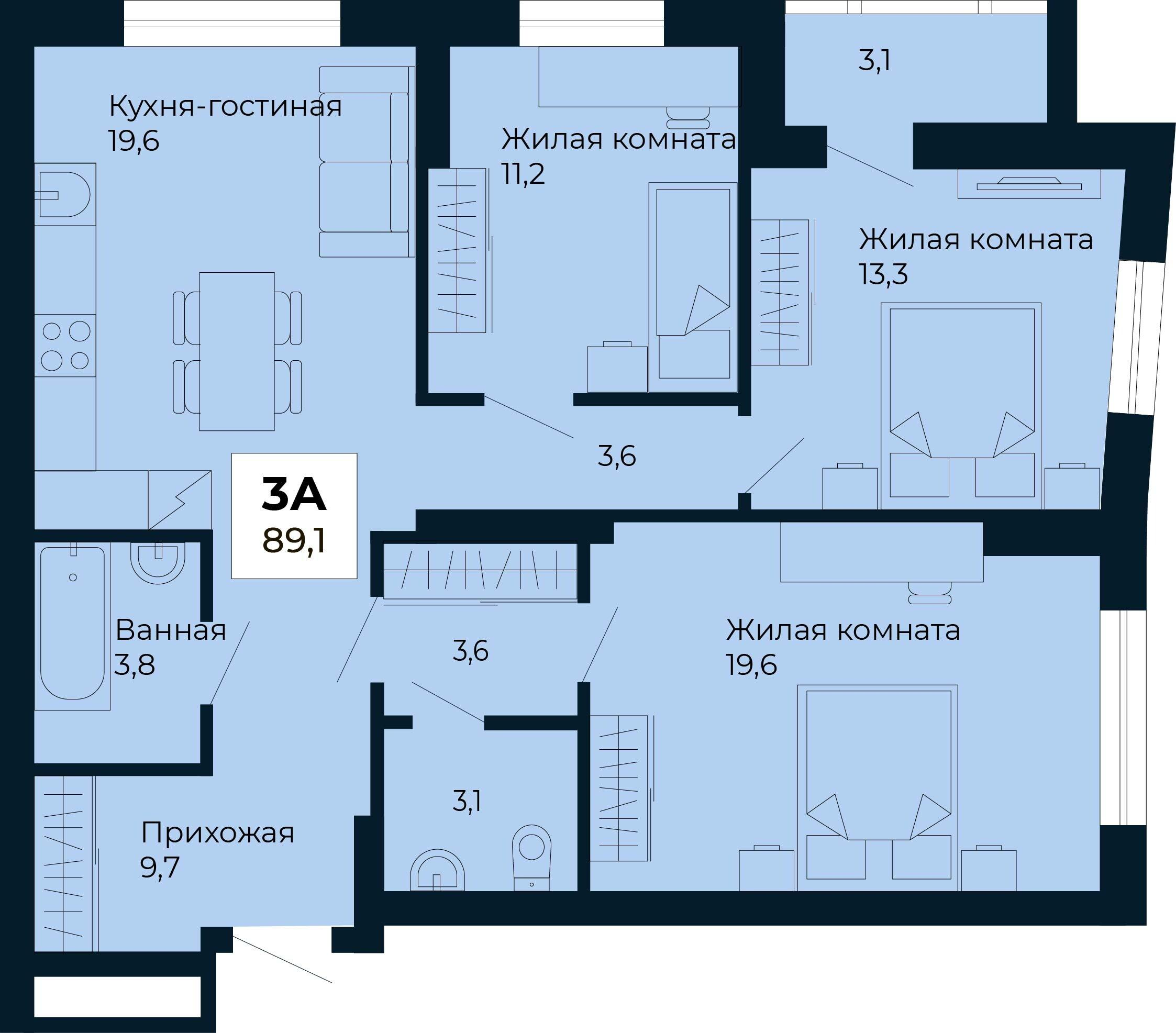3-комнатная 89 м2 в ЖК Ривьера.Айвазовский корпус null этаж 16