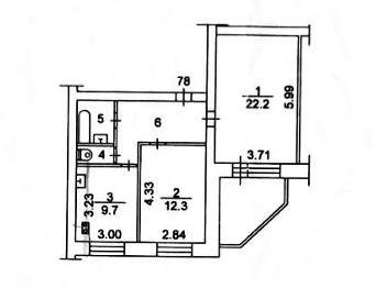 2-комнатная 58.6 м2 в ЖК undefined корпус null этаж 8