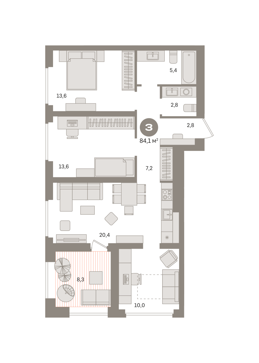 3-комнатная 87 м2 в ЖК Квартал Издание корпус null этаж 15