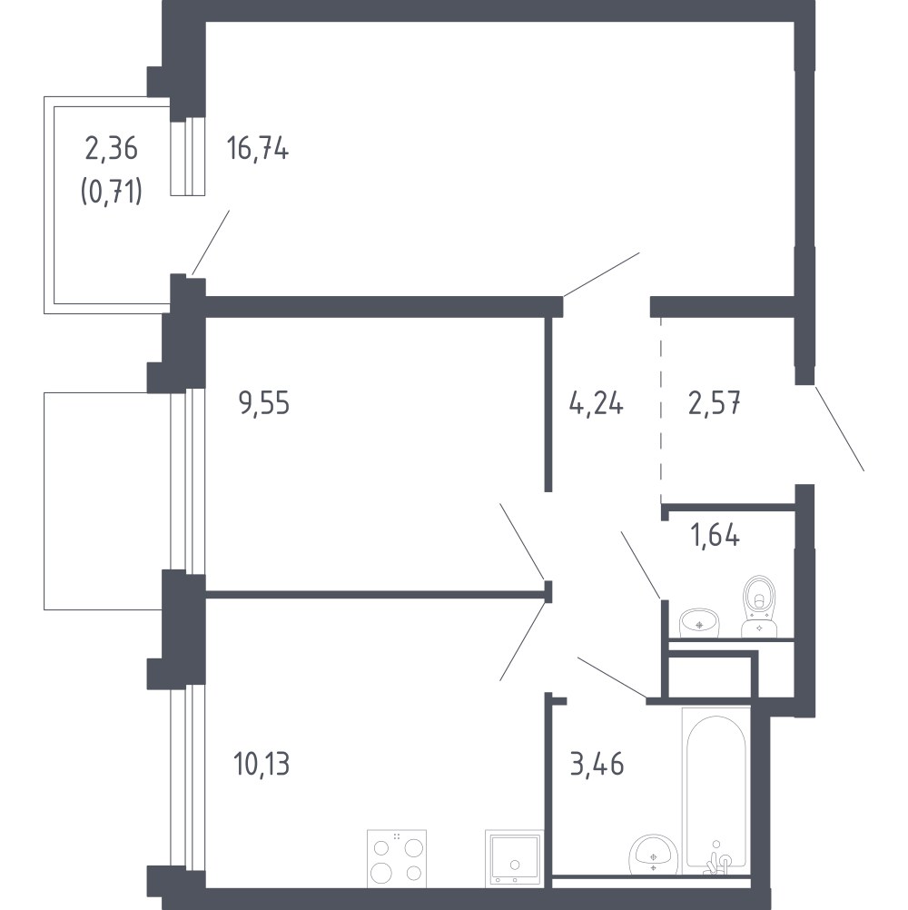 2-комнатная 49 м2 в ЖК Сердце Сахалина корпус null этаж 10