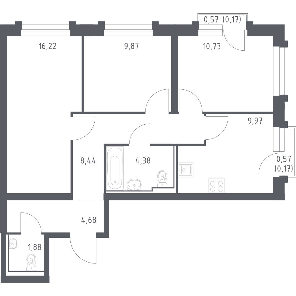 3-комнатная 68 м2 в ЖК Рябиновая Роща корпус null этаж 4