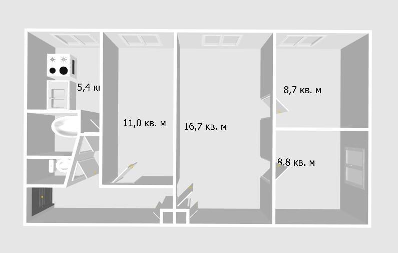 4-комнатная 61 м2 в ЖК undefined корпус null этаж 2