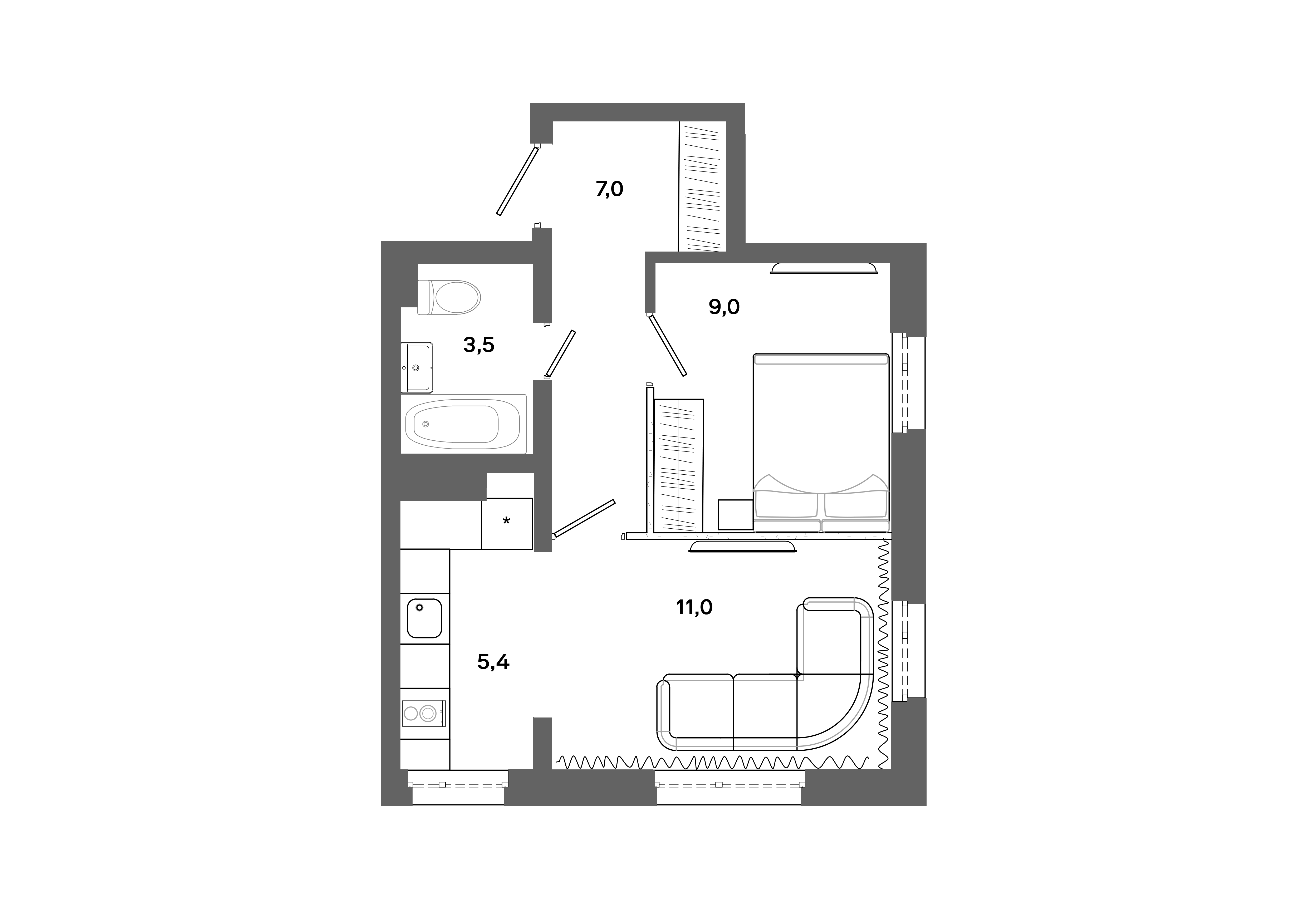 2-комнатная 35 м2 в ЖК Столица корпус null этаж 1