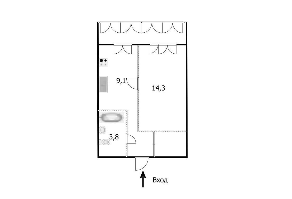 1-комнатная 33.2 м2 в ЖК undefined корпус null этаж 12