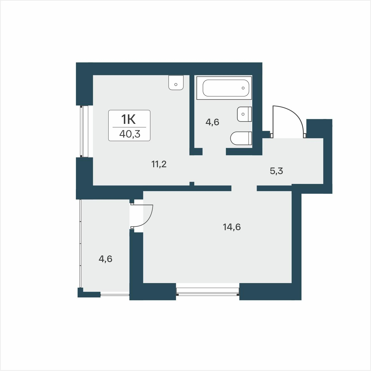 1-комнатная 40 м2 в ЖК Расцветай на Учительской корпус null этаж 2