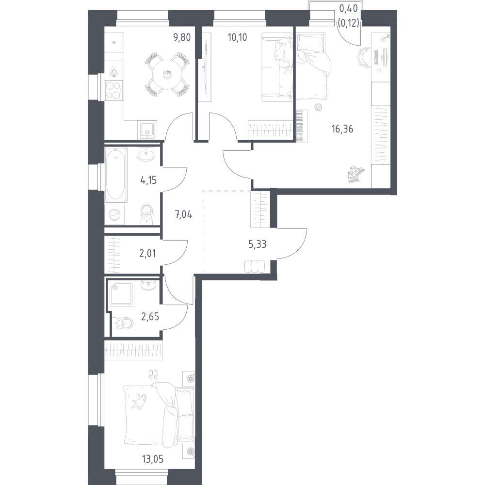 3-комнатная 70 м2 в ЖК Manzara Towers корпус null этаж 10