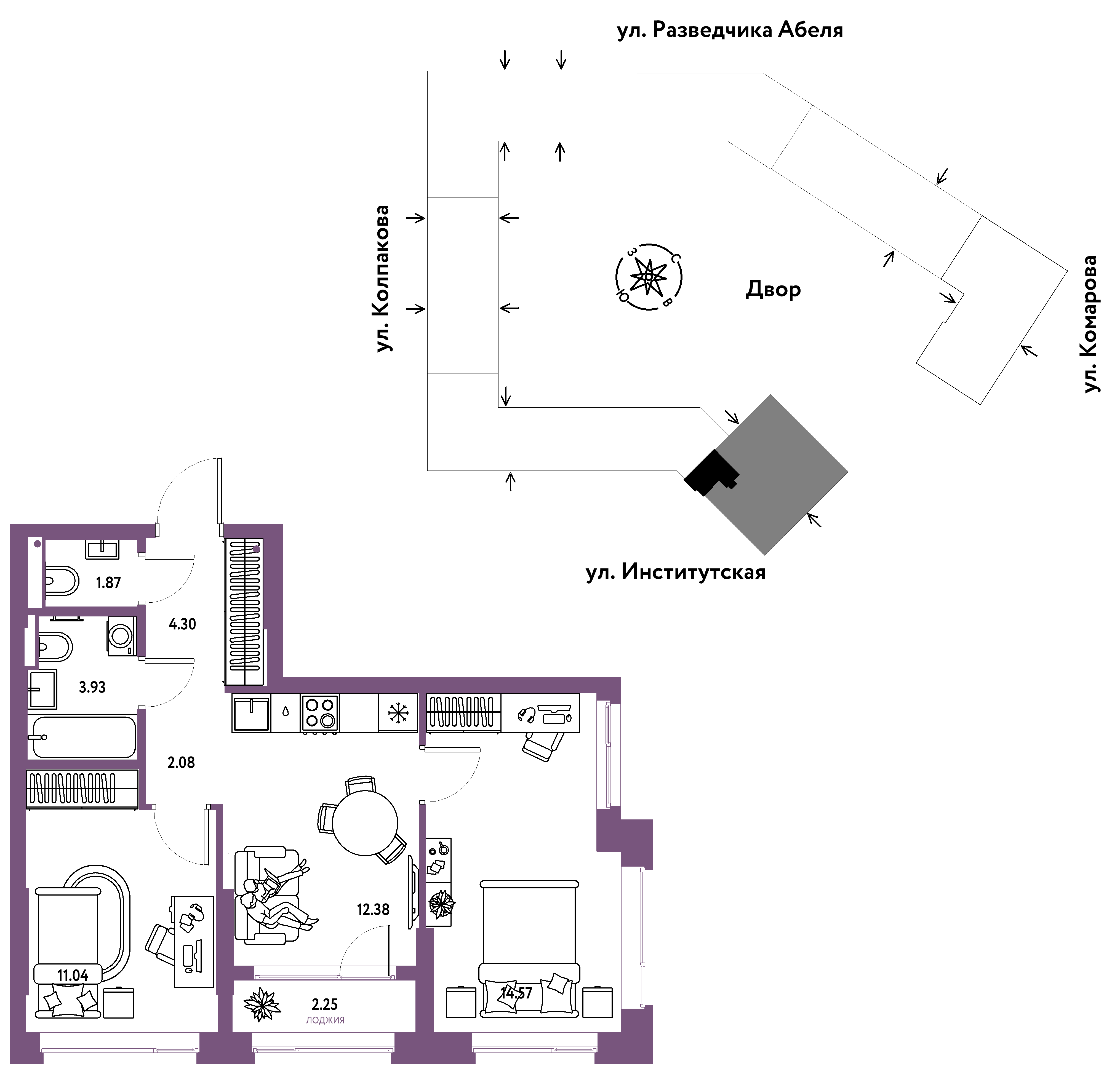 Студия 52 м2 в ЖК Страна.Парковая корпус null этаж 8
