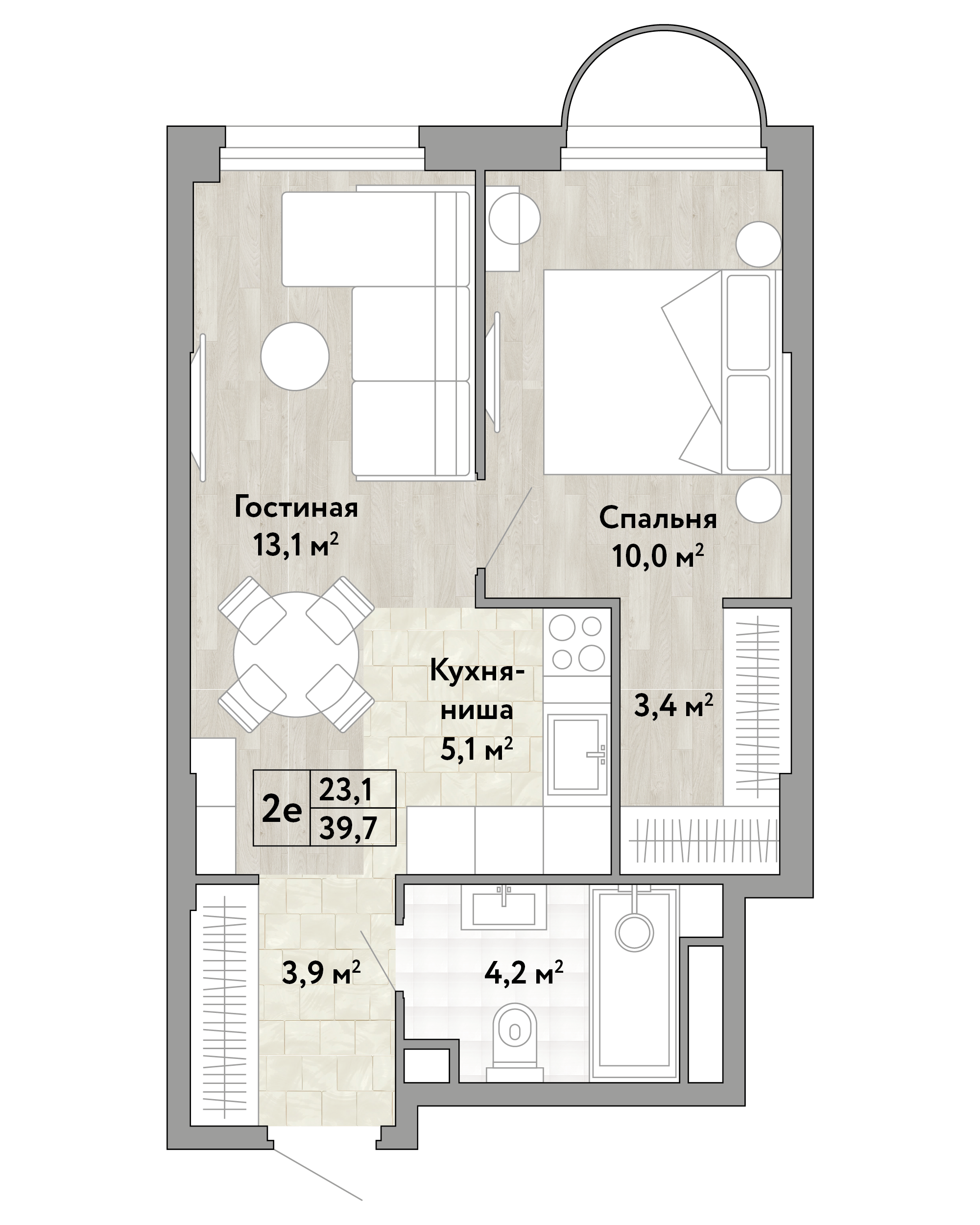 1-комнатная 39 м2 в ЖК Новые Смыслы корпус null этаж 4