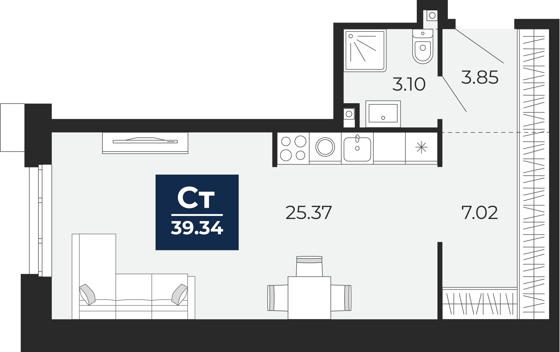 Студия 39 м2 в ЖК Айвазовский корпус null этаж 2