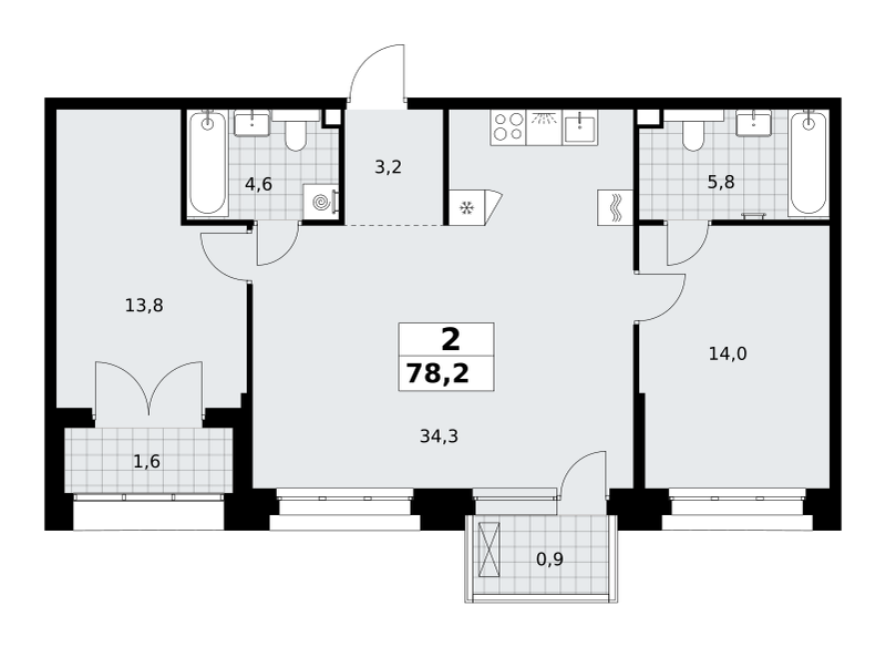2-комнатная 78 м2 в ЖК Хольм корпус null этаж 2