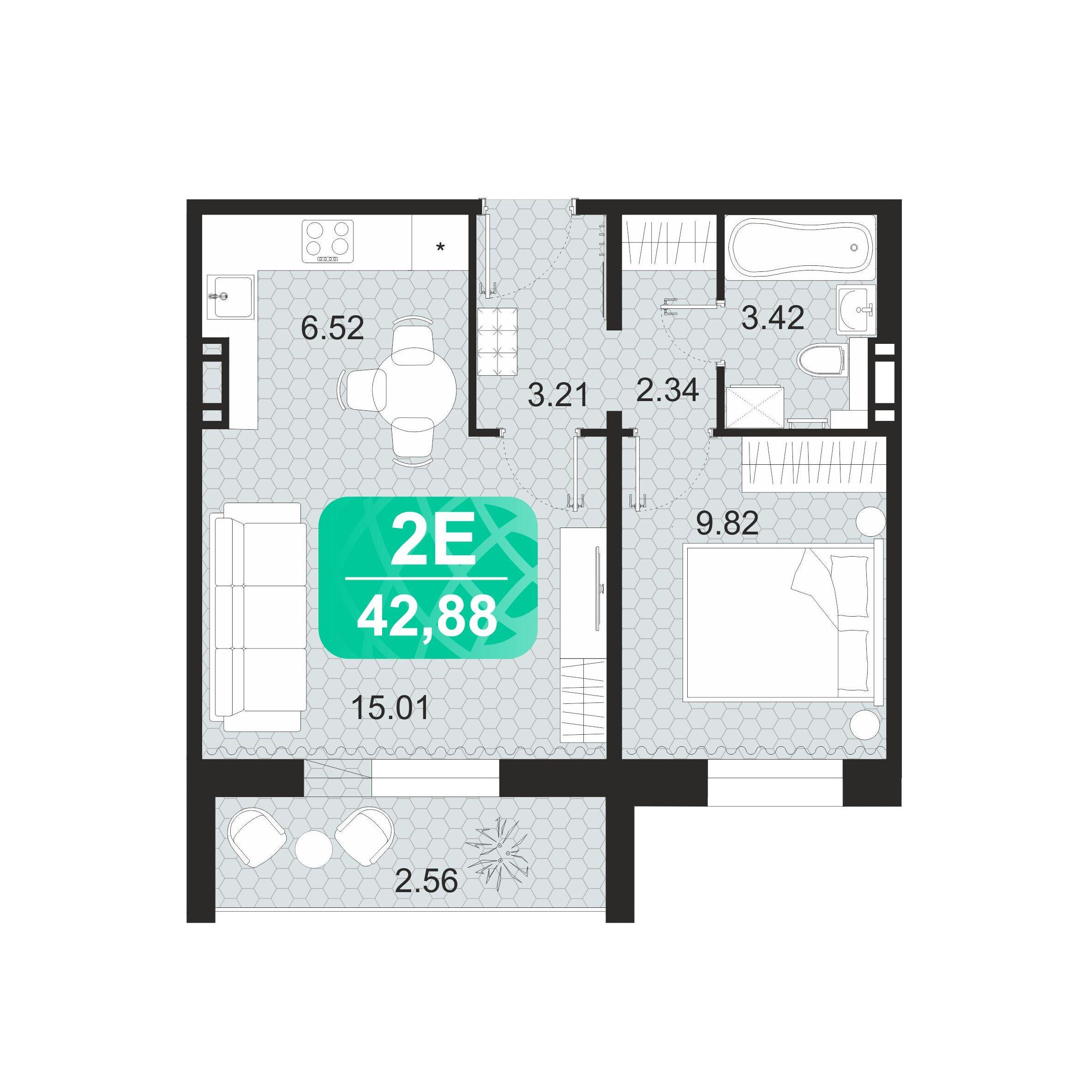 2-комнатная 42 м2 в ЖК Серебряный бор корпус null этаж 7