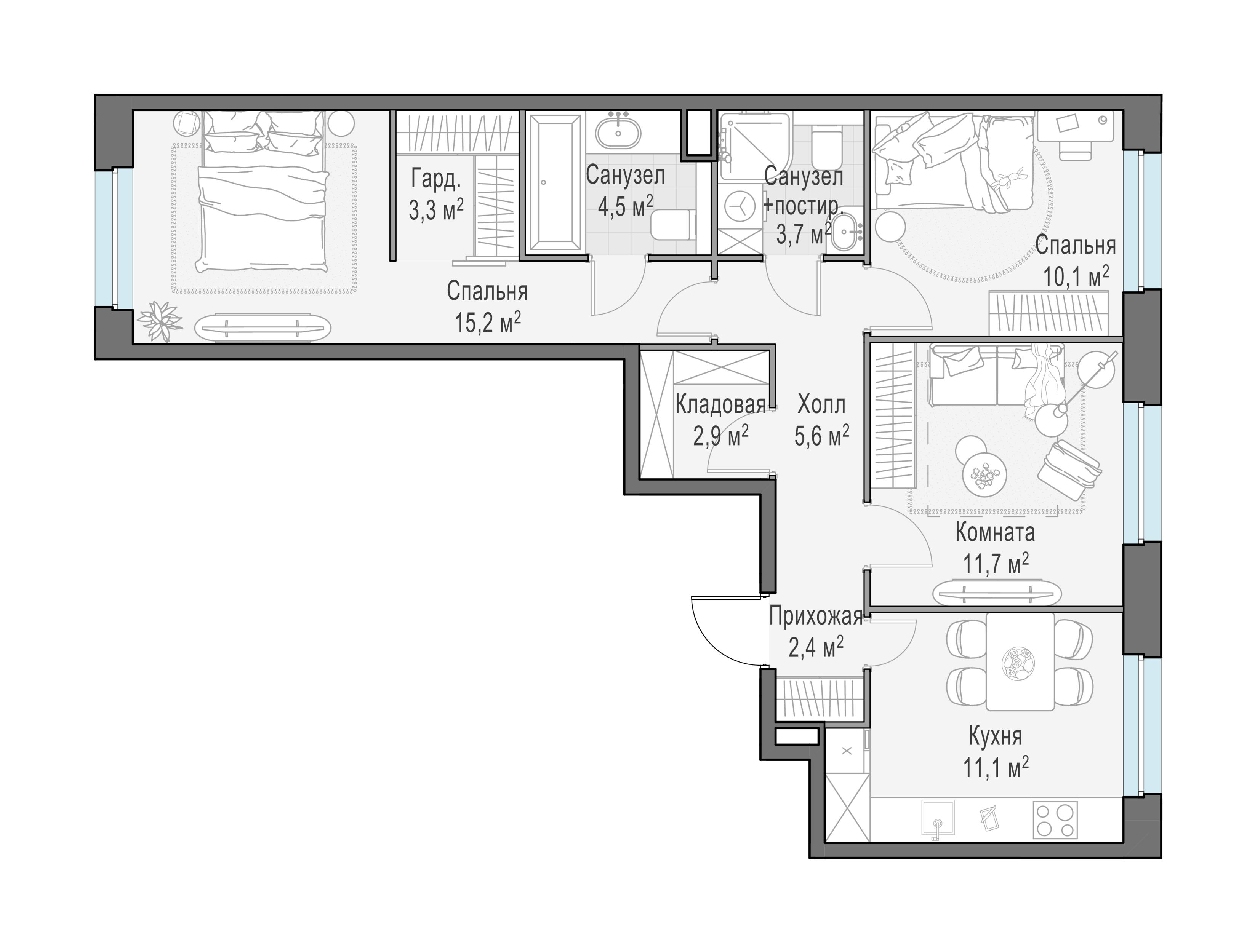 3-комнатная 70 м2 в ЖК Жилые кварталы «Белый Град» корпус null этаж 11