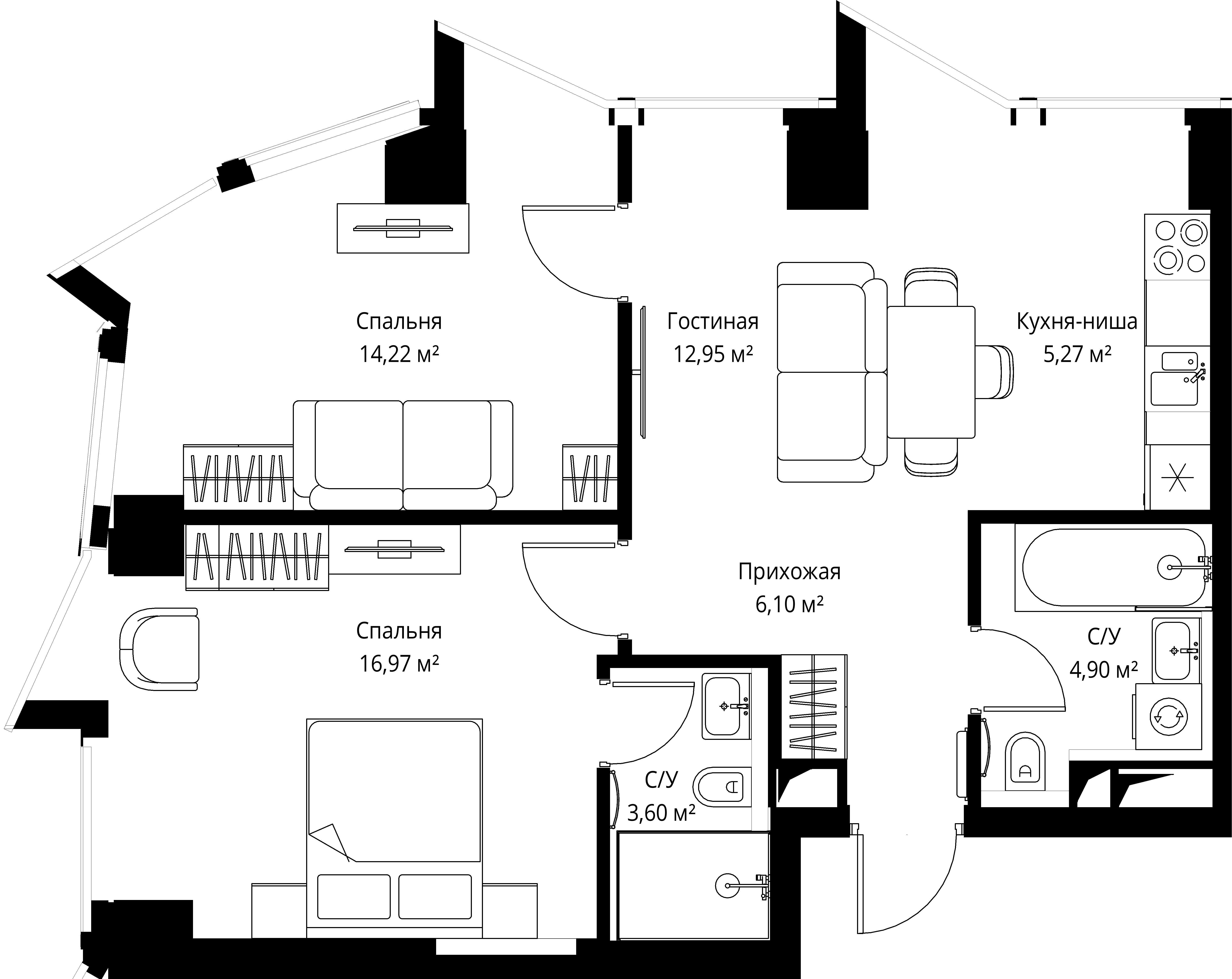 2-комнатная 64 м2 в ЖК Famous корпус null этаж 15