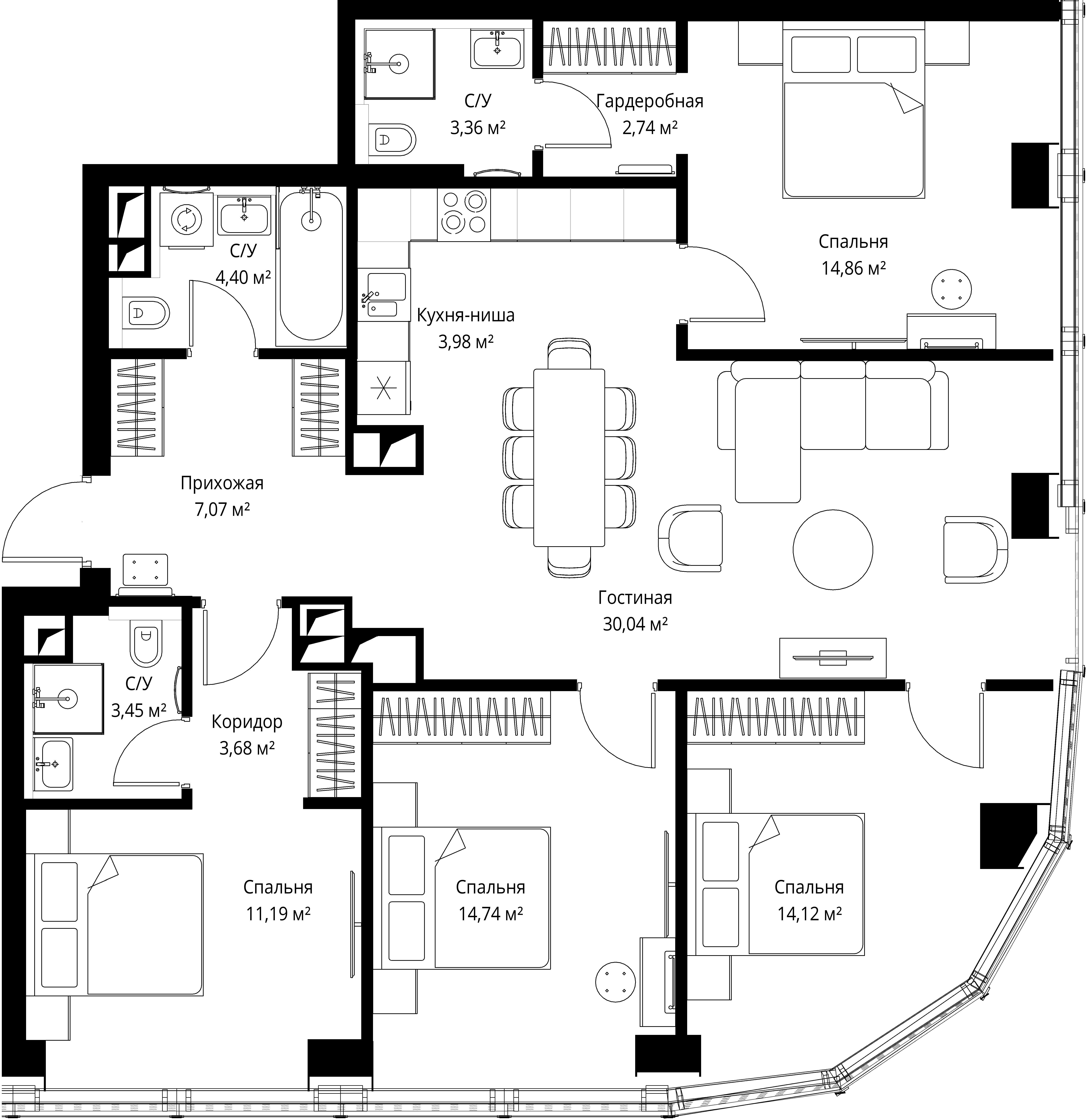 4-комнатная 114 м2 в ЖК ФЕЙМОС корпус null этаж 42