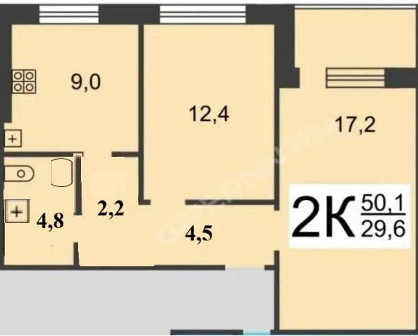2-комнатная 50.1 м2 в ЖК undefined корпус null этаж 1