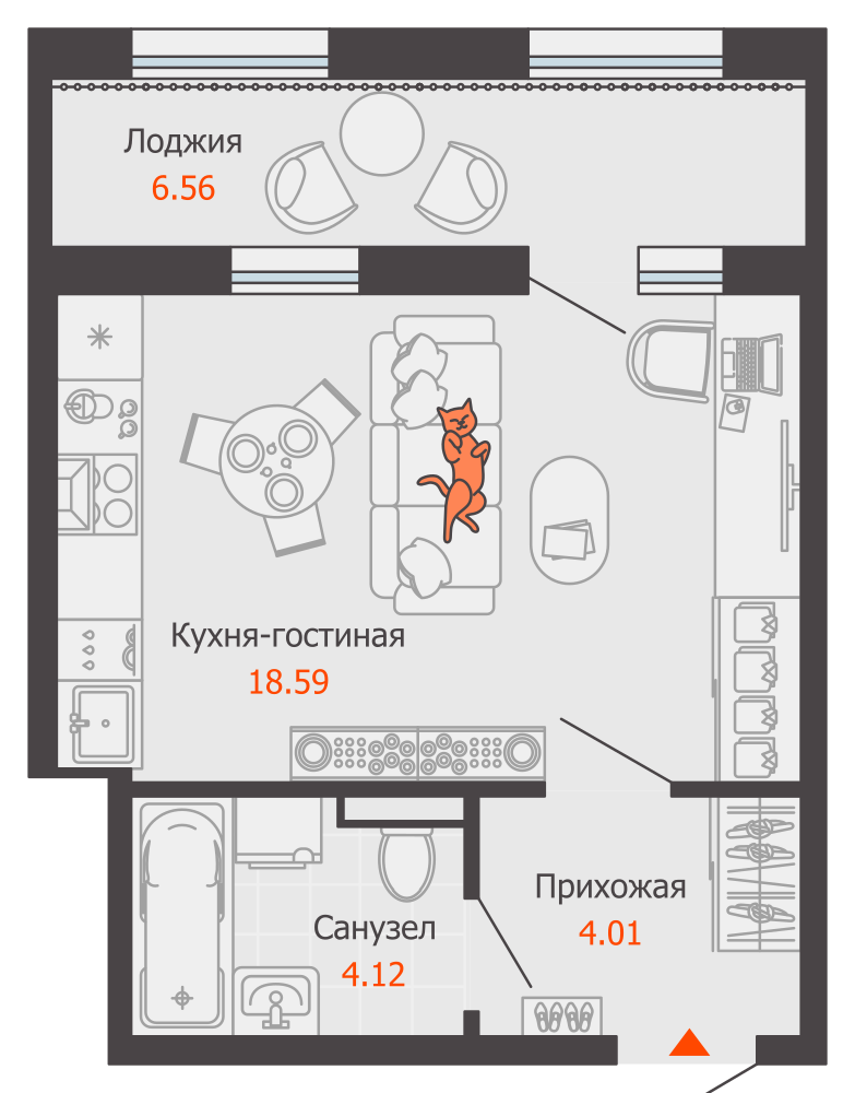 1-комнатная 30 м2 в ЖК Камаполис корпус null этаж 11