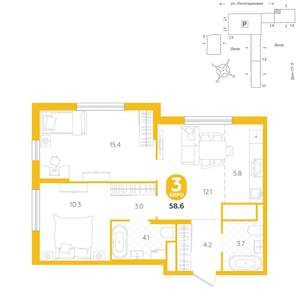 Студия 58 м2 в ЖК Чистые пруды корпус null этаж 7