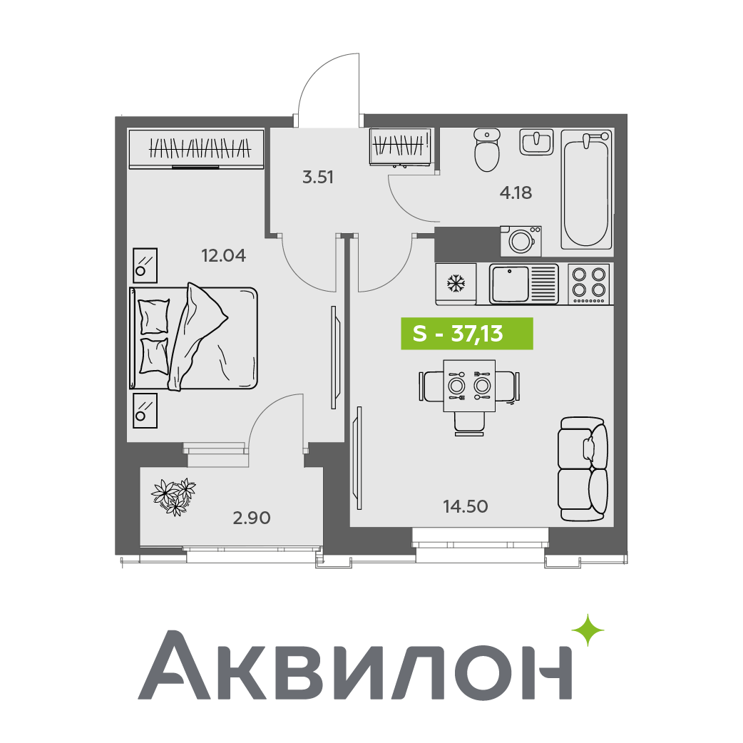 Студия 37 м2 в ЖК Аквилон АКВАРТАЛ корпус null этаж 7