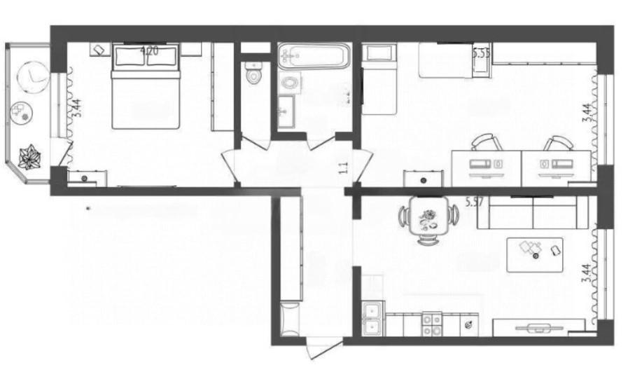 2-комнатная 67 м2 в ЖК undefined корпус null этаж 1