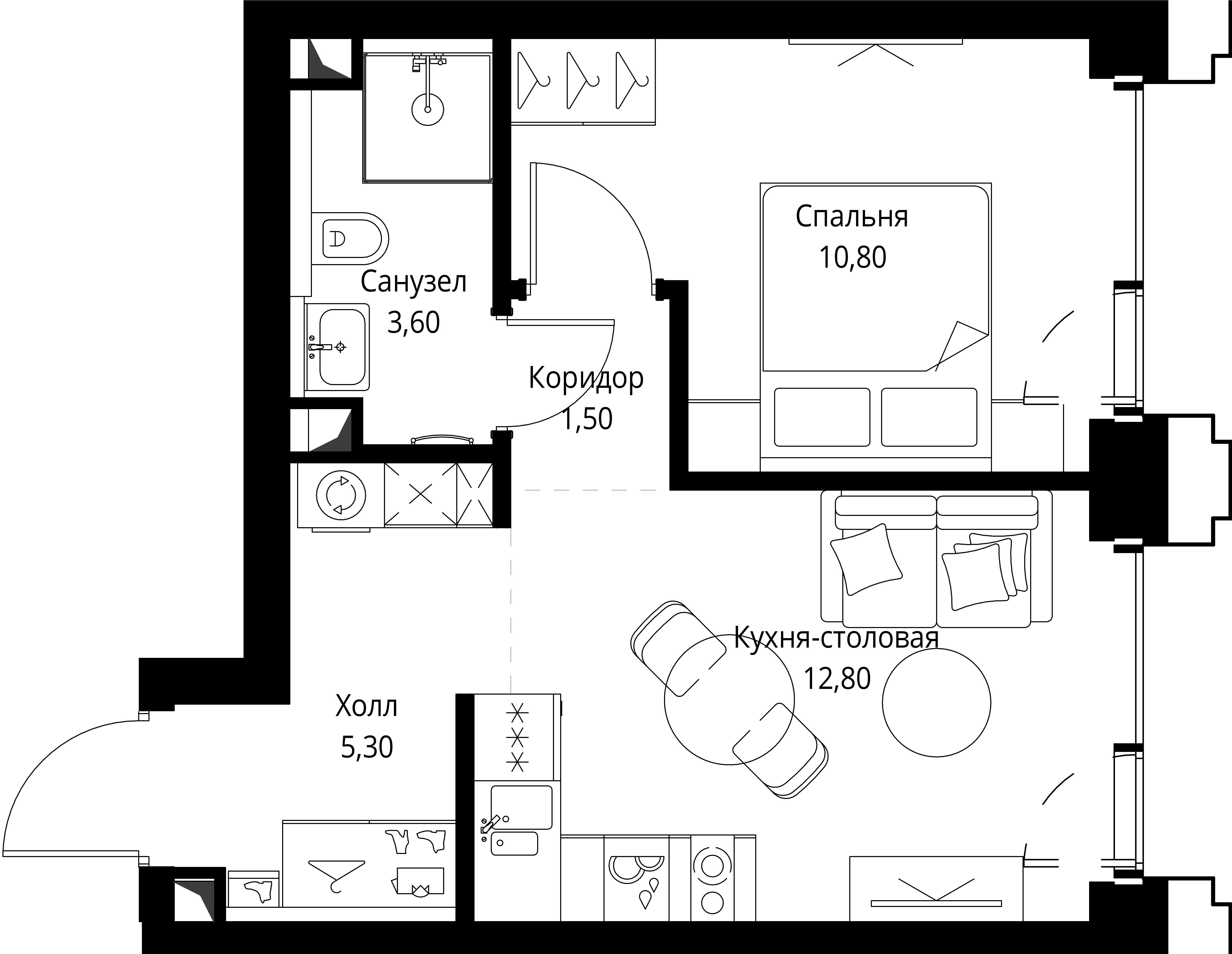 1-комнатная 34 м2 в ЖК SET корпус null этаж 12